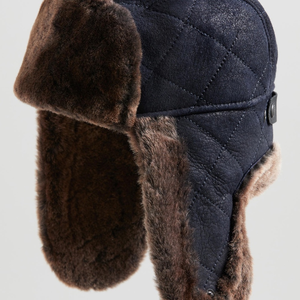 Overland Quilted Shearling Sheepskin Trapper Hat